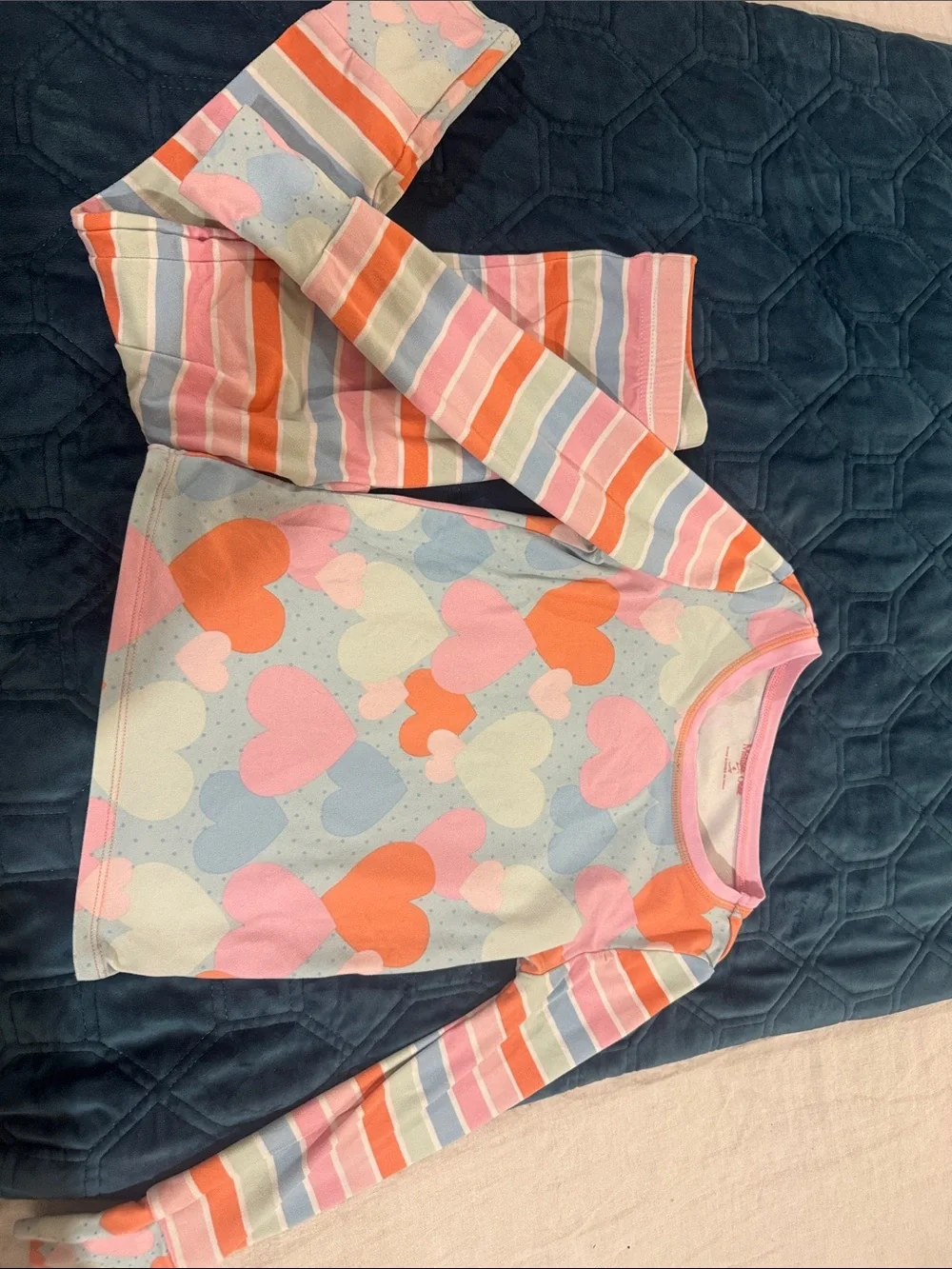 Matilda Jane Girls Heart & Stripe Pajama Set in Pink, Orange, Blue, Cream